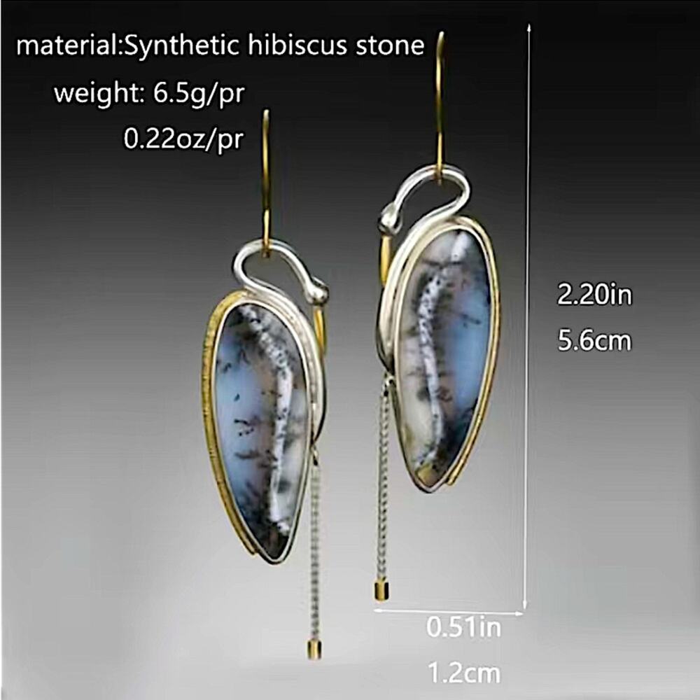 Vintage Swan Chalcedony Boho Marbled 925 Ancient Silver Dangle Earrings - Picture 4 of 4